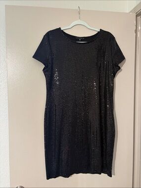 Tiana B. Black Sequin Short Sleeve Mini Dress